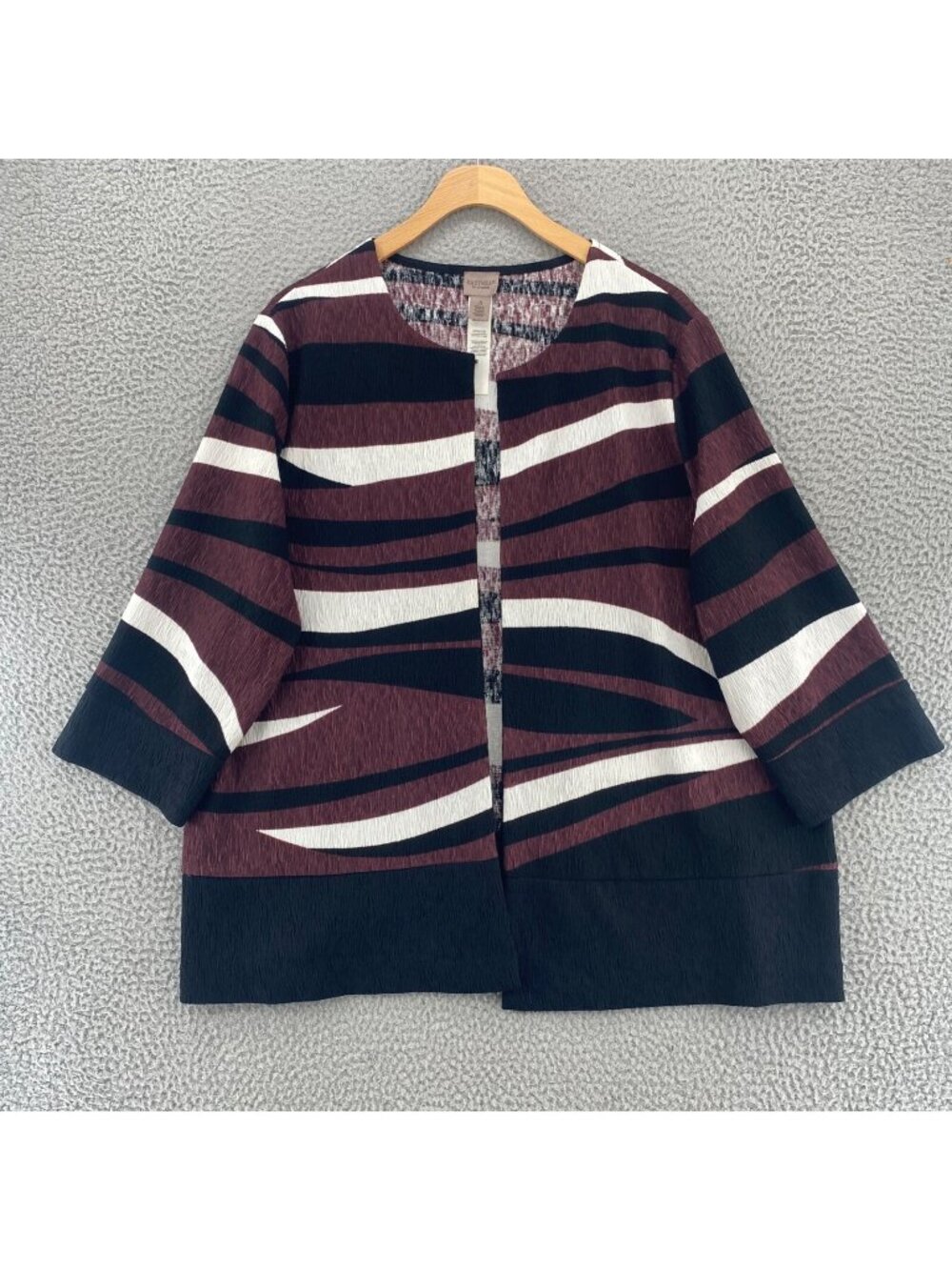 Chicos Jacket Womens 3 US Extra Large Burgundy Multi Striped Easywear 3/4 Sleeve